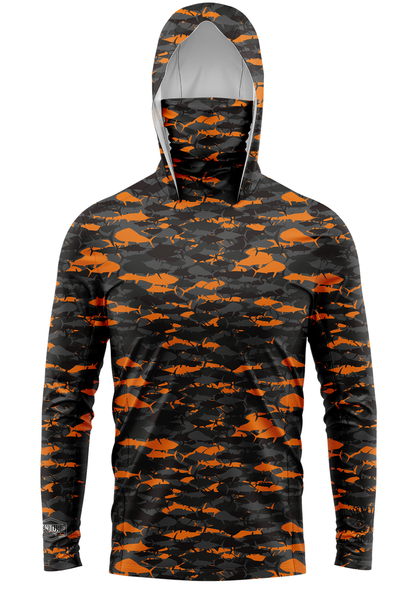 Pelagic Orange Camo Face Buff Dri Fit Hoodie Adult Youth Venture Wetsuits