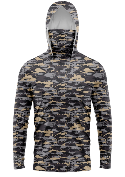 Pelagic Khaki Camo Face Buff Dri Fit Hoodie Adult Youth