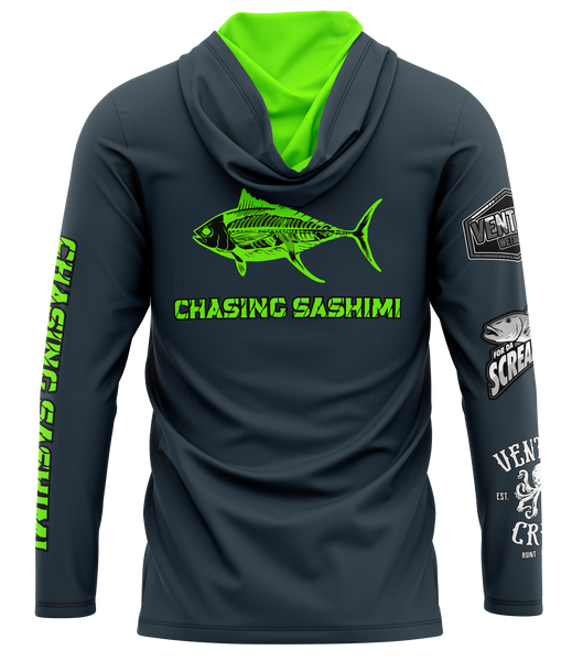 Chasing Sashimi Charcoal Gray Dri Fit Hoodie (Adult/Keiki)